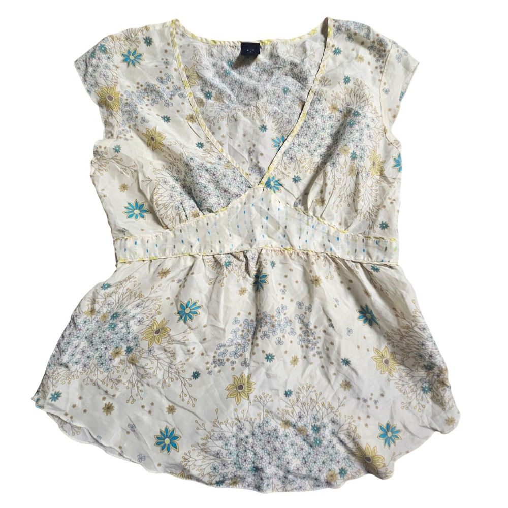 Gap Silk Floral V-Neck Empire Waist Blouse S Boho Chic Cottage Y2K Fairycore
